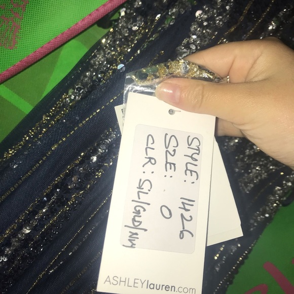 ASHLEY LAUREN Navy/Gold/Silver Prom Dress - Picture 2 of 7